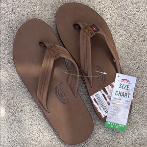 Rainbow Brown Leather Sandals Flip Flops XL 11-12 NWT